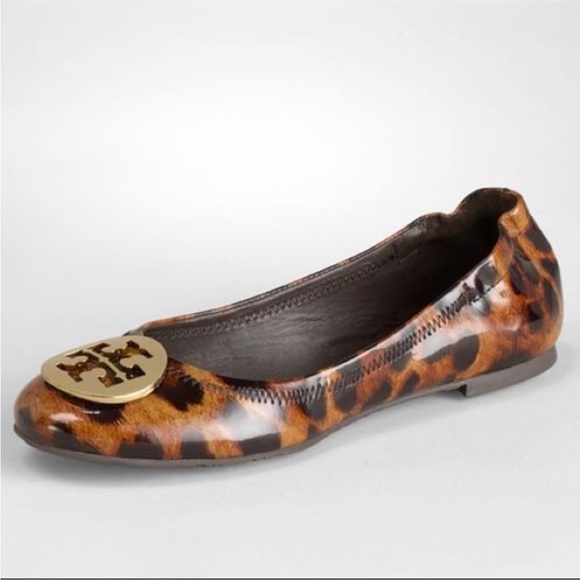TORY BURCH Reva Patent Leather Leopard Animal Print Ballet Flats Size 7 - Picture 1 of 12